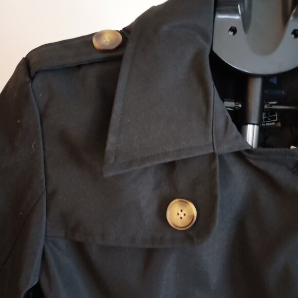 Createmo.us Black Trench Coat Double-Breasted Belted Coat Women’s Size Large L - Picture 4 of 16